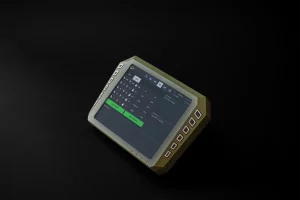 Rugged military tablet displaying battle management system interface