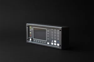Black train radio control unit VO87 with screen and keypad for onboard communication
