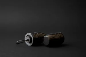 High-explosive drone warheads with glossy black casing and embedded trigger mechanism