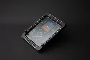 Wide-angle view of large electronic flight display EFIS 210 with multifunction inputs and rotary controls