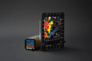Close-up of a compact standby instrument ESIS with integrated electronic flight display