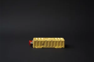 Inertial navigation device viewed from side with mounting flanges and connectors