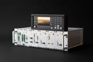 Modular train radio communication box with various I/O ports and status indicators